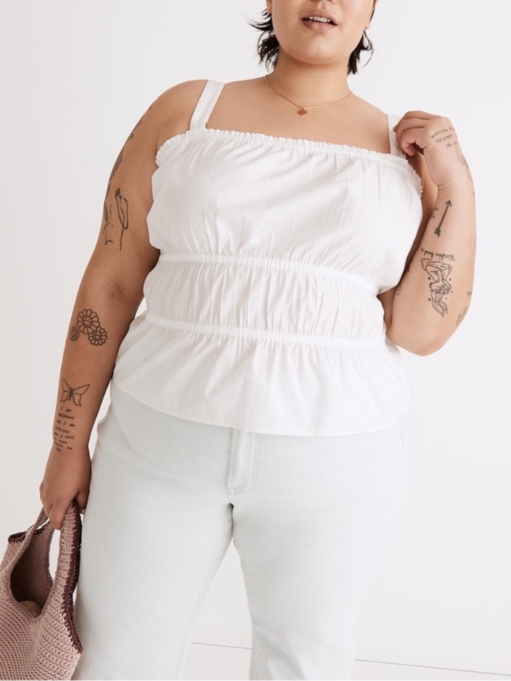Madewell 100% Cotton Sophia
Peplum Tank White Smocked
Square-Neck Camisole - Picture 6 of 7